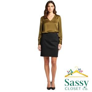Banana Republic Black Pencil Skirt 12 Stretch Cotton Career Flat Front